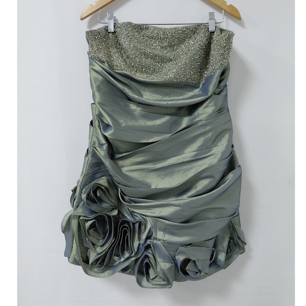 blush prom 9083 Beaded Strapless Dress Olive Solid Sleeveless Short Size 16